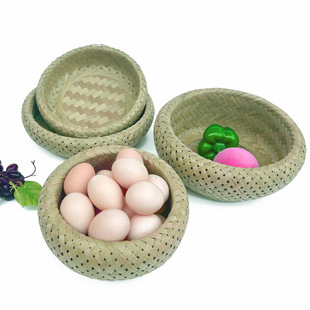 Bamboo Basket Hand-woven Household Fruit Basket Snack Snack Egg Basket Double-layer Bamboo Bird's Nest Basket in stock