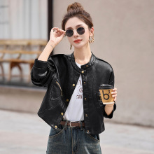 海宁真皮皮衣外套女2025新款短款圆领绵羊皮真皮夹克小个子百搭潮