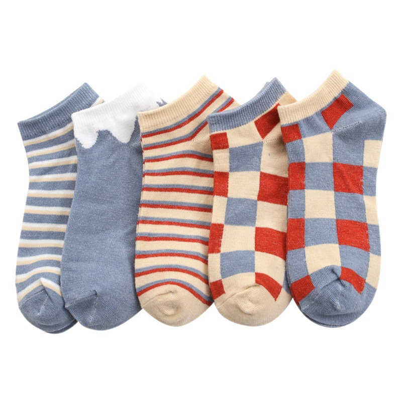 Pareja rojo calle moda tablero de moda Plaid hombres y mujeres primavera y verano bajo-Top corto de algodón suave barco calcetines Zhuji calcetines al por mayor ola