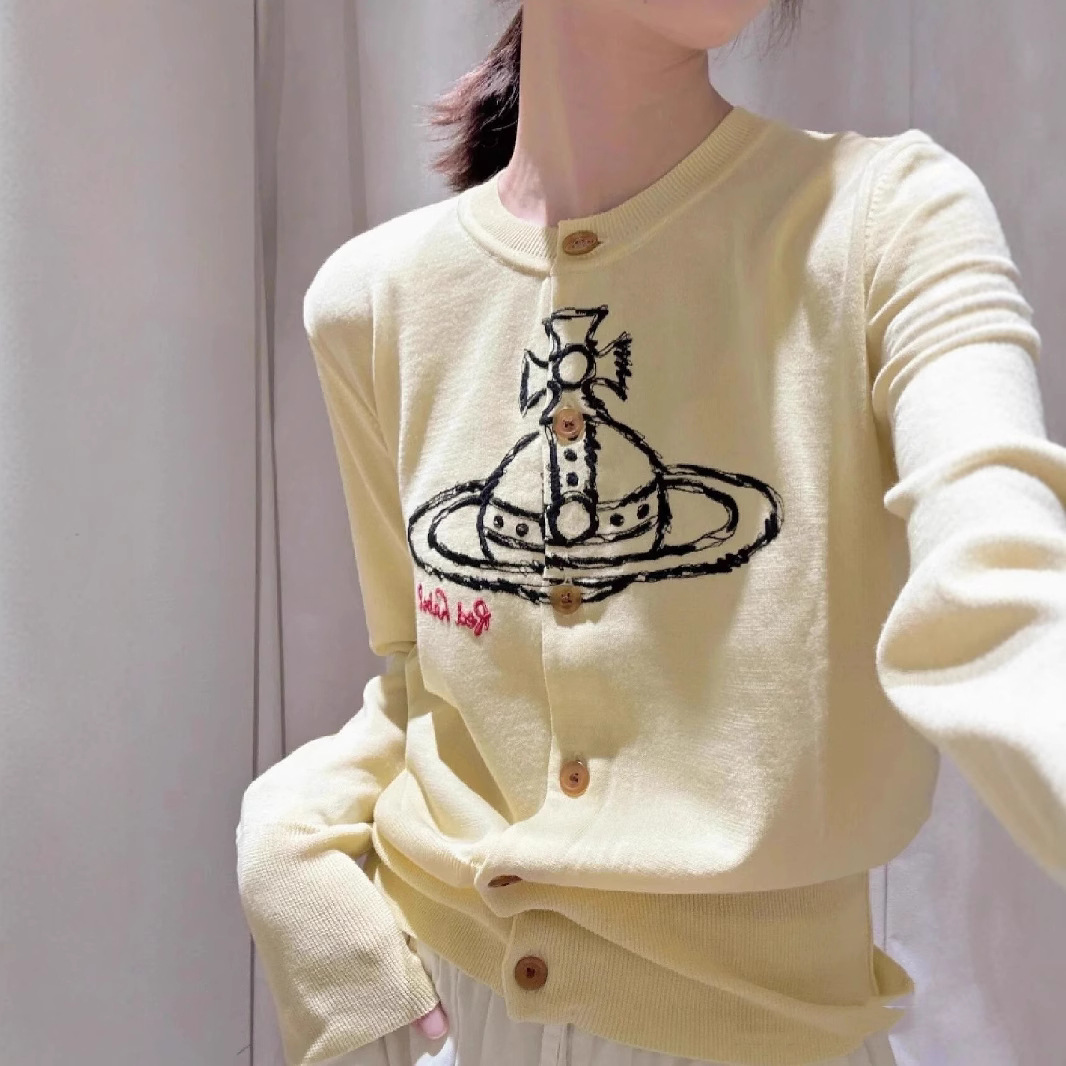 in stock Western Empress Dowager Slim-fit Long-sleeved Knitted Cardigan Women's Saturn Embroidered All-match Elegant Sweater Women's Top for Hair