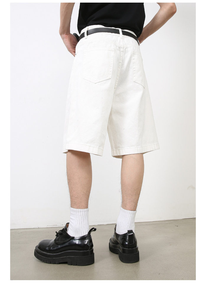 Quần short nam denim họa tiết rằn ri phong cách công sở đi biển — Màu trắng, Màu đen, Màu đất gỉ sét, Ngụy trang màu mơ chi tiết 23