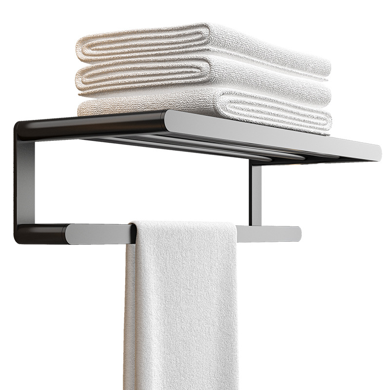 Alta calidad negro toalla rack traje de baño Punch-espacio libre de aluminio toalla rack de almacenamiento de baño