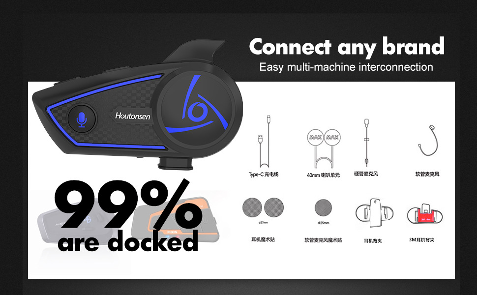 Houtonsens3Plus Motorcycle Helmet Intercom Headset for Multiple People Real-Time 2500m Music Noise Reduction Riding