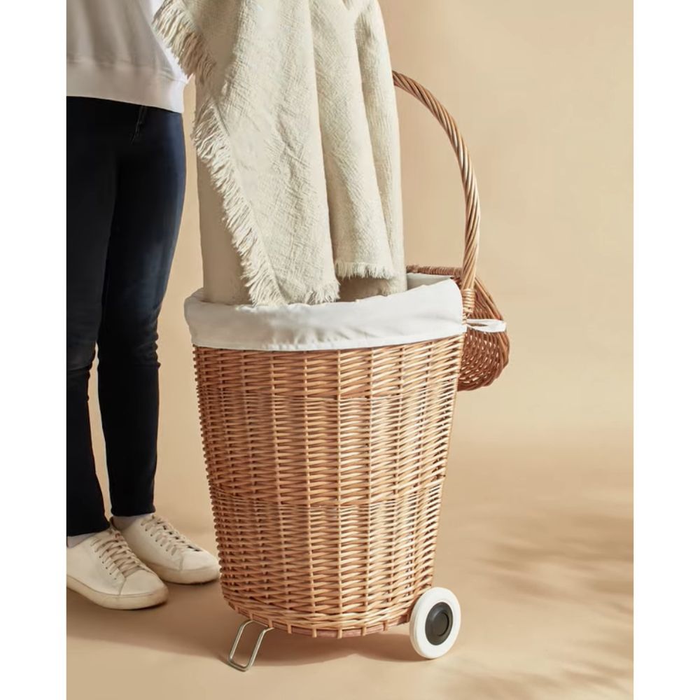 Transfronterizos personalizados nórdicos de caña tela de ropa sucia cesta de almacenamiento de ropa doméstica simple con ruedas de almacenamiento de dormitorio cesta de lavandería