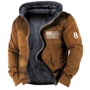 Cross-border en stock bolsillo de costura lateral engrosada casual cremallera suelta Lobo marrón Chaqueta de algodón de manga larga para hombres jóvenes