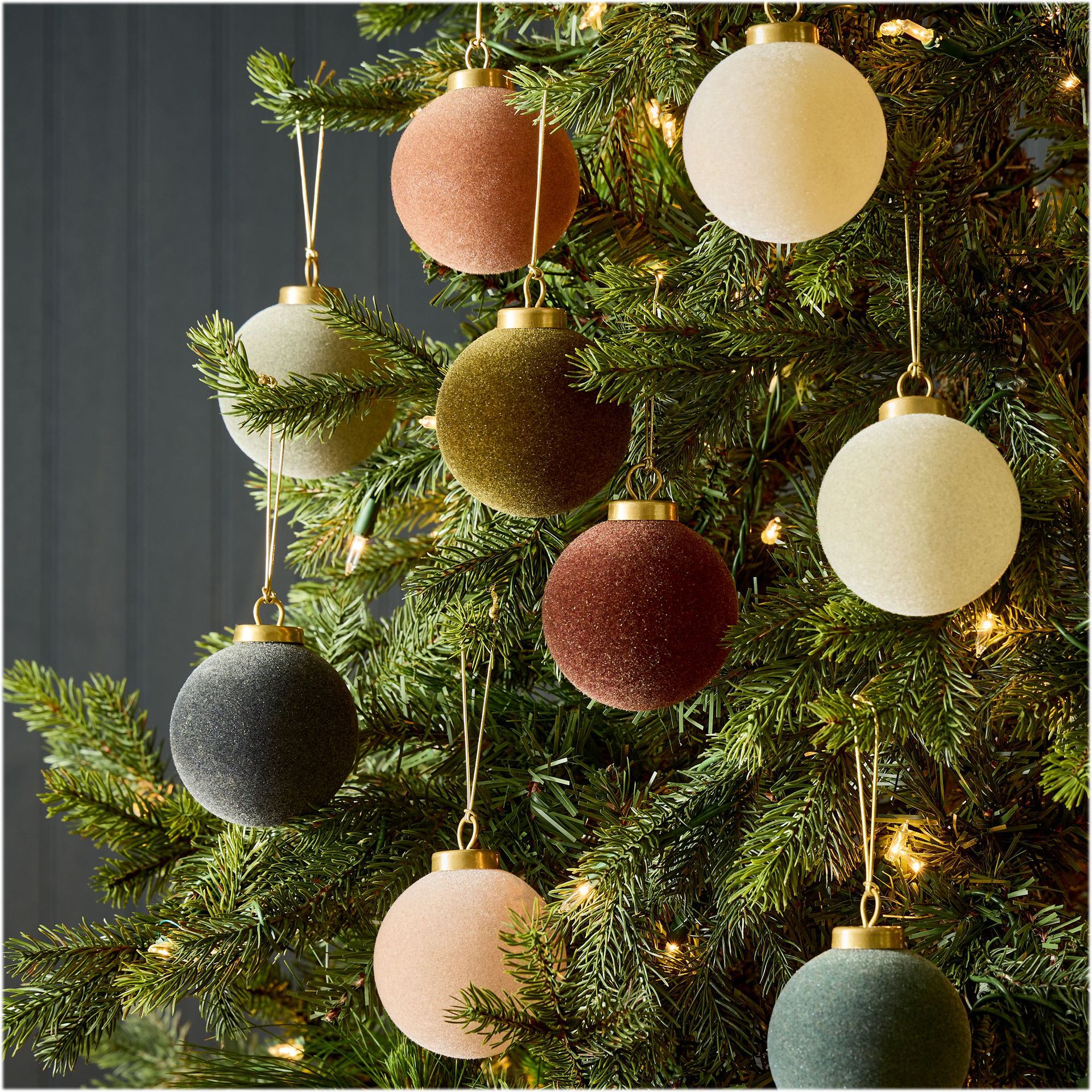 Nuevo set de bola de navidad de terciopelo de 8cm bola de floquete decoración de Navidad bola de peluche colgante de decoración de árbol de Navidad