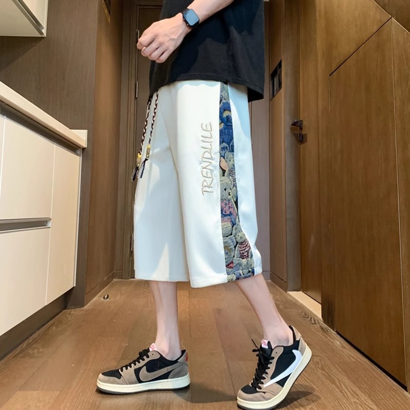 American Style Casual Sports Capri Pants Men's Summer New Arrival Loose Straight Eight Pants Fashionable Brand plus size Ice Silk Shorts