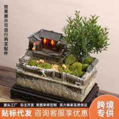 中国式の微景観のレトロな盆栽の盆栽は家屋の植木鉢の多肉の盆栽を飾って農家の庭を飾っています。