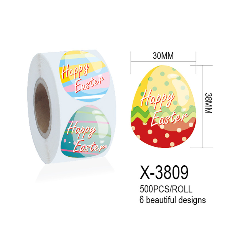 跨境新款椭圆形复活节彩蛋不干胶贴纸