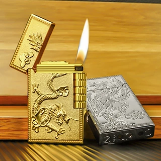 DK802龙凤呈祥朗声斜火明火砂轮打火机充气点烟斗打火机