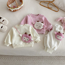 女童加绒小羊卫衣2025新款冬季宝宝超萌卡通韩版套头衫儿童冬装潮