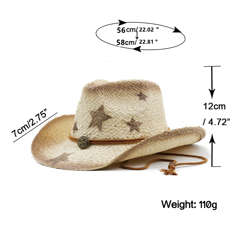 Straw Cowboy Hat With Five Pointed Star For Beach And Outdoor_voghion.com