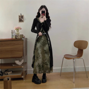 plus size New Guofeng Cool Temperament Fake Two-piece dress Sizzy Design chubby girl Slim Dress