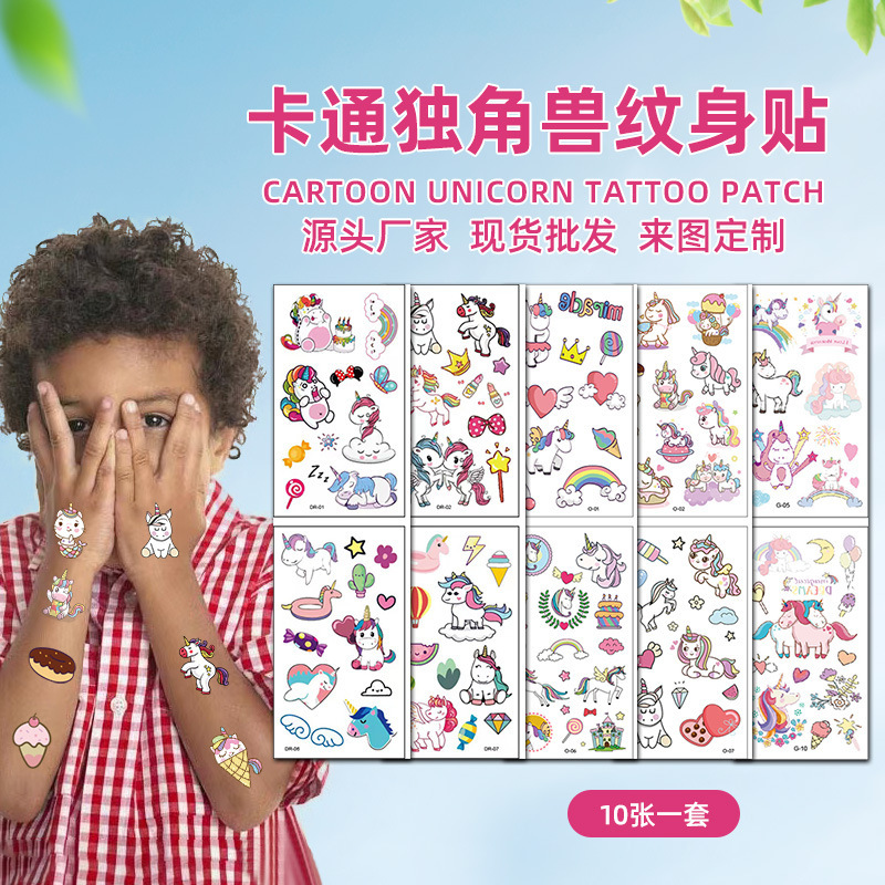 Spot Cute Cartoon Unicorn Tattoo Sticker Children Fun Tattoo Sticker Animal Temporary Tattoo Wholesale