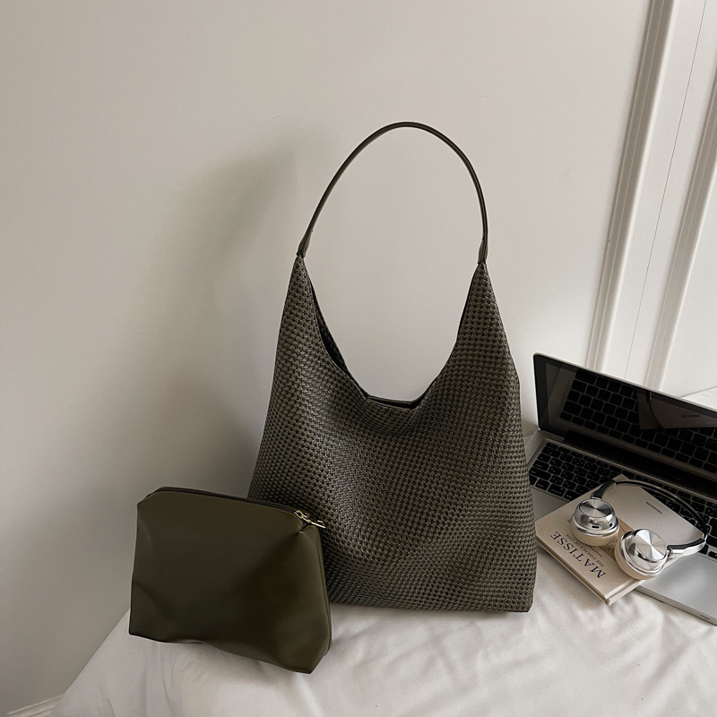Bolso de comercio exterior de nicho de mujer retro tejido estriado bolso de mujer 2025 nuevo bolso de mano ocio de hombro bolso