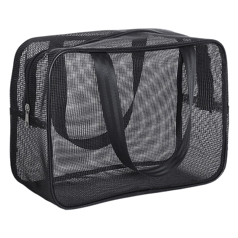 Mesh Men's Toiletries Portable Hand-Held Shower Storage Cosmetic Bag Black Leak-Proof Gym Bathing Pouch