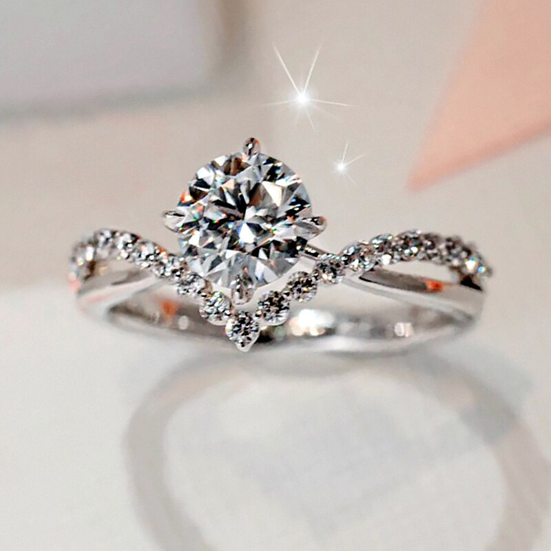 Engagement Ring Princess Style With Crown Design In Silver_voghion.com
