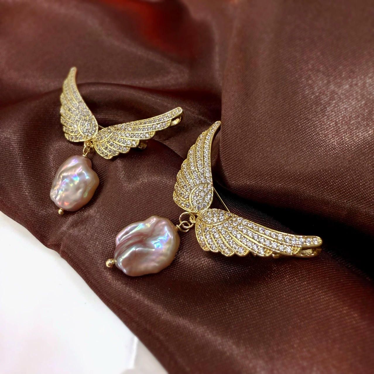 Ангельские крылья брошь легкий экстравагантный циркон натуральный пресноводный жемчуг простой дикий красочный темпераментный костюм