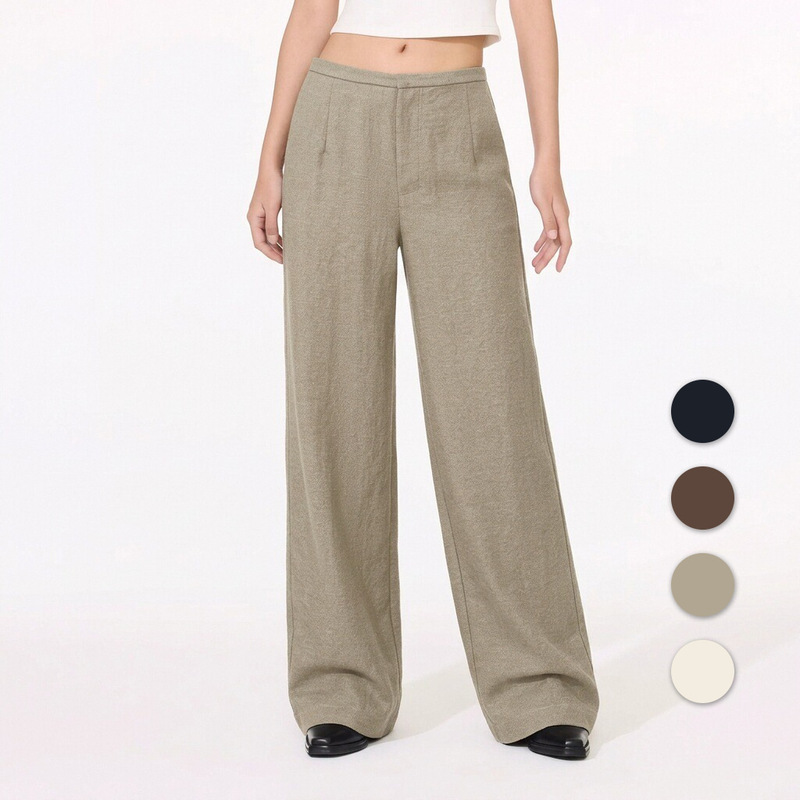 0366 Tencel Linen Narrow Waistband Faux Placket Straight-Leg Pants Fitted Women's New Style 0366 Tencel Linen Narrow Waistband Faux Placket Straight-Leg Pants Fitted Women's New Style