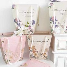 厂家直销T形梯形手提袋纸袋鲜花束ins礼盒清新手工花艺包装袋