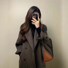 美拉德穿搭感毛呢大衣女秋冬季加厚过膝中长款韩系风呢子外套女装