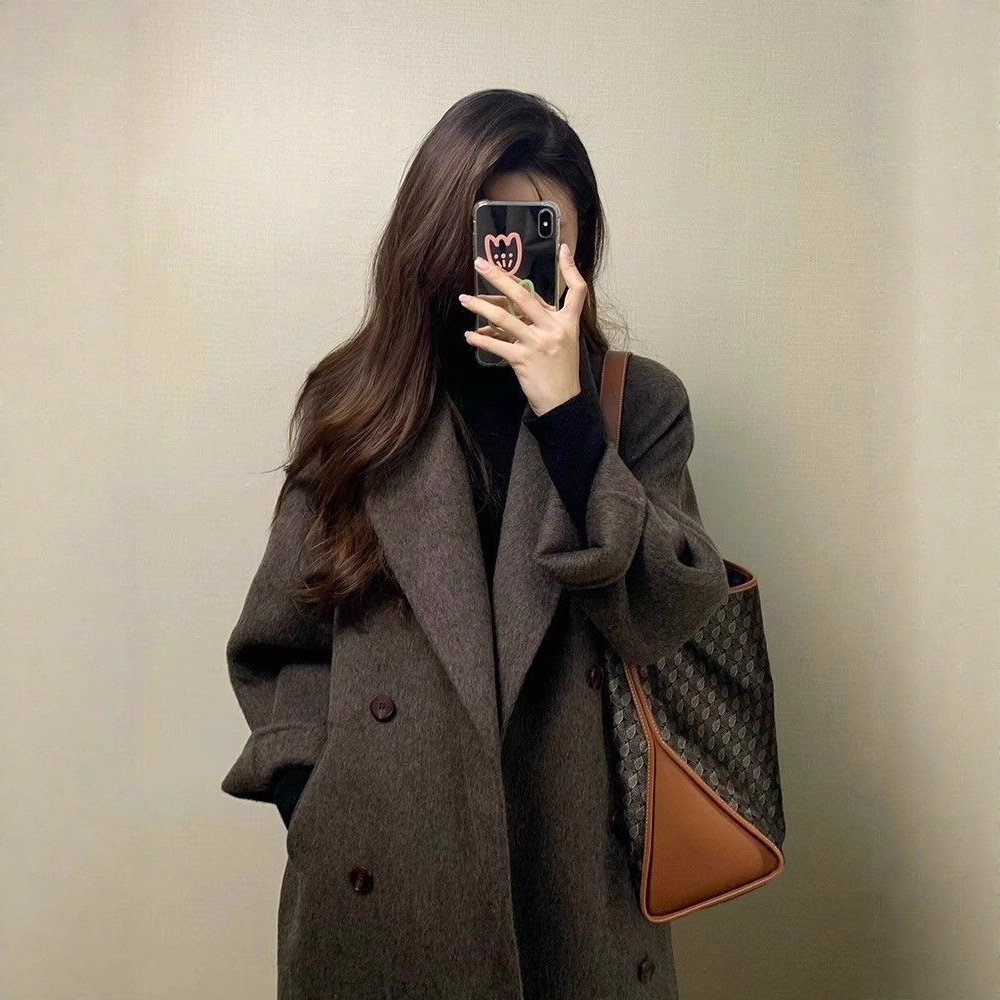 美拉德穿搭感毛呢大衣女秋冬季加厚过膝中长款韩系风呢子外套女装