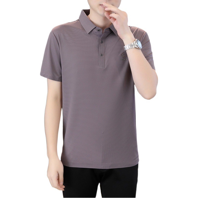Verano nuevo estilo de manga corta de seda de hielo sin costuras polo de los hombres de gama alta nailum de secado rápido casual solapa camiseta top de moda
