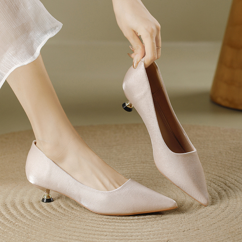 333-0 Wedding Shoes Champagne 2024 New Bridal Main Wedding Dress High Heels Women's 3cm Low Heel French All-match Shoes