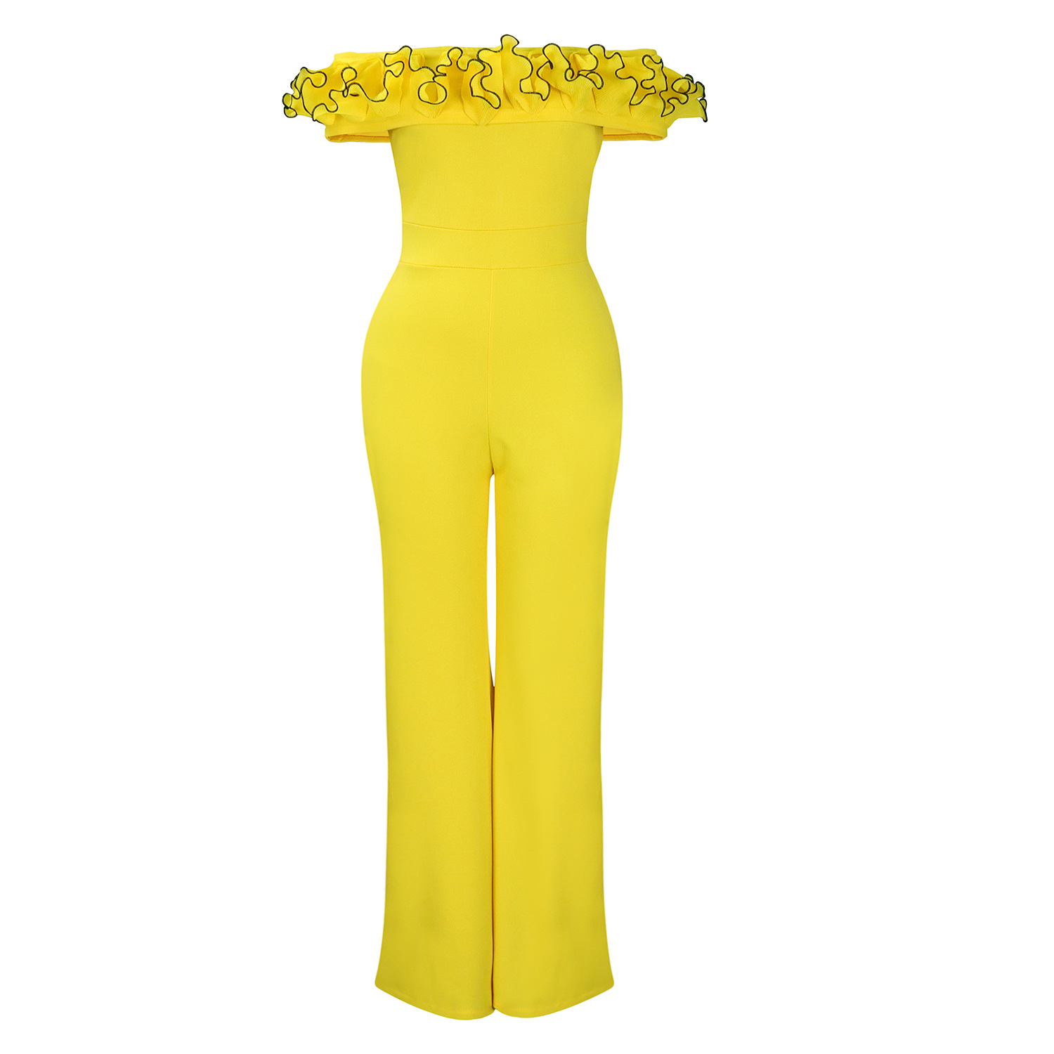 abbigliamento donna sexy attillato tinta unita monospalla arricciato spalle scoperte manica corta tuta commercio estero_voghion.com