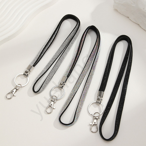 Cross-border fashion multi-color water crystal long pendant necklace phone chain ID badge holder strap wholesale manufacturer