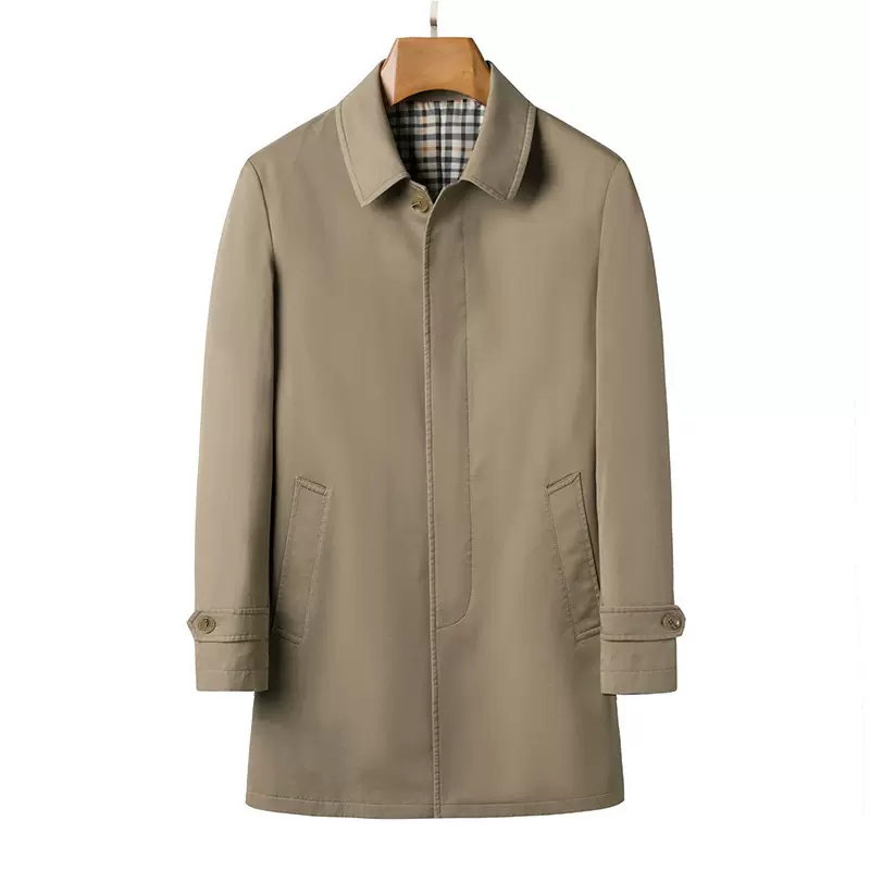 春季新款男士风衣外套全棉免烫翻领中长款高级感通勤商务休闲大衣