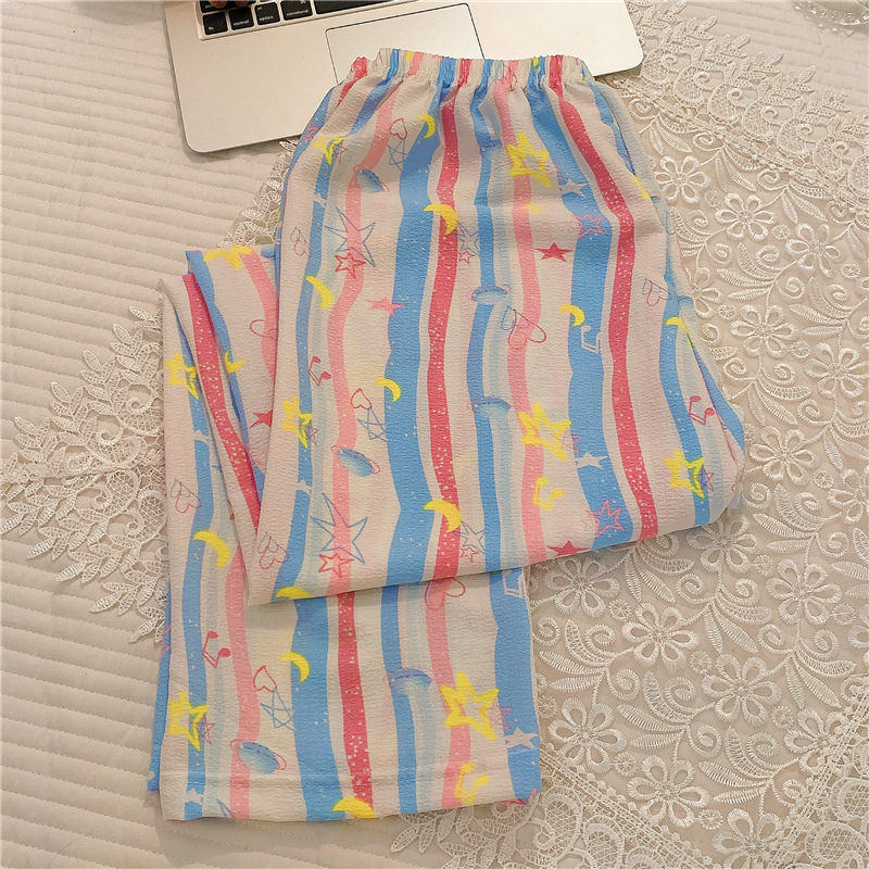 Pantalones de dibujos animados lindos pantalones de pijama elásticos de cintura estudiantil en casa pantalones largos de primavera y otoño de verano para mujeres pantalones casuales