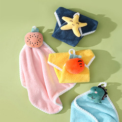 Hanging hand towel, thickened soft absorbent kitchen and bathroom rag, cartoon coral velvet hand towel gift