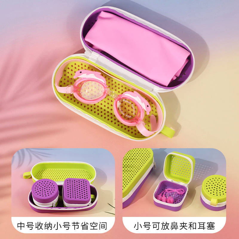 Estilo explosivo transfronterizo, caja de gafas de natación de silicona de gran capacidad transpirable de doble cara, caja de protección de gafas, bolsa de almacenamiento de gafas de natación portátil a prueba de caídas