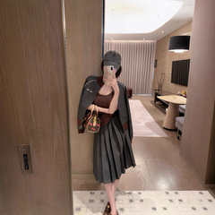 南油高定25早秋新品减龄学院风落肩棒球服夹克外套+压褶短半裙女
