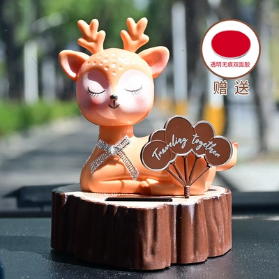 Car ornaments Shaking Head Lion Dance Decoration - as-shown-in-the-picture-2310-solar-deer-orange
