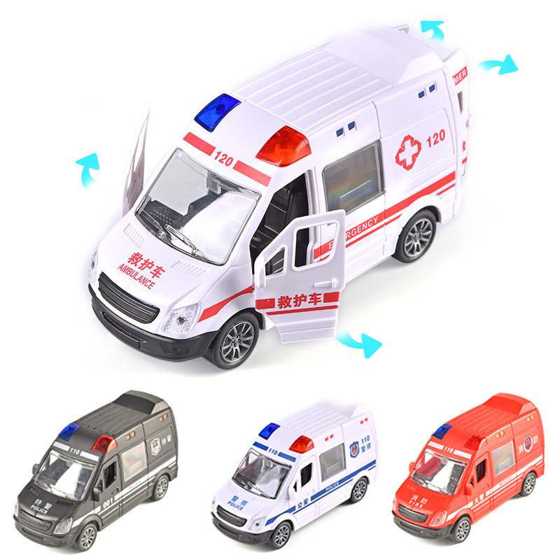 Cross-border Inertial Toy Car Ambulance Police Car Fire Truck Boys Girls Children Toys Open Door Car Model