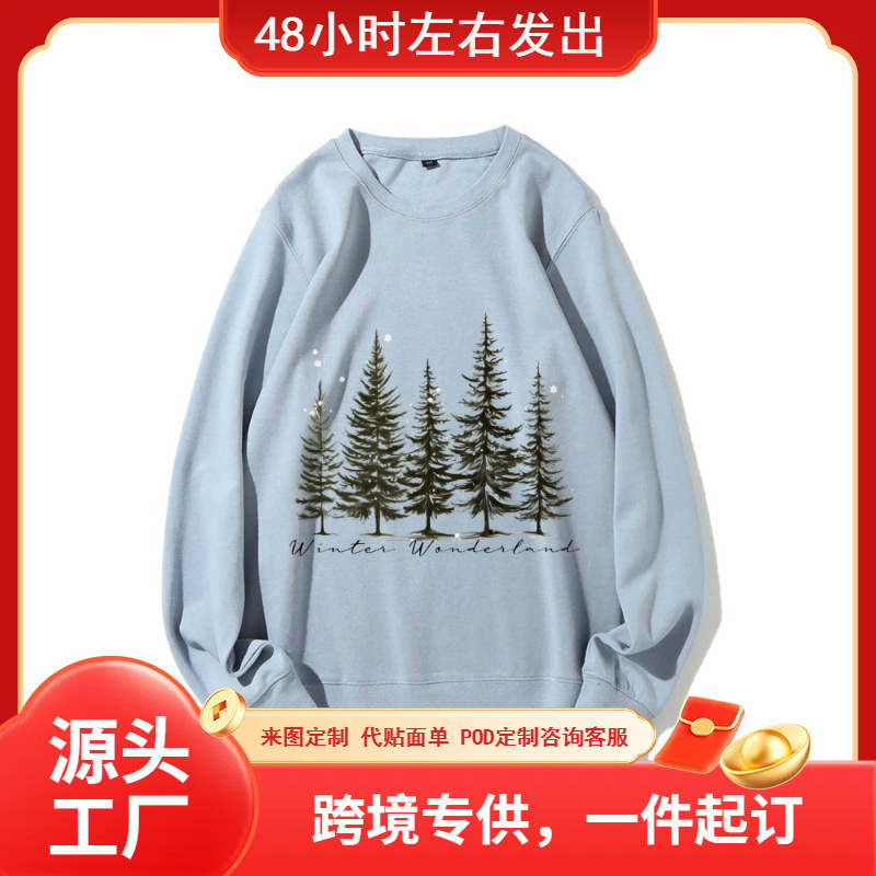 Y2K Pattern Sweatshirts Winter Wonderland Trees Print Clothes Plaid Seasonal Casual Wear Fashion Soft Design