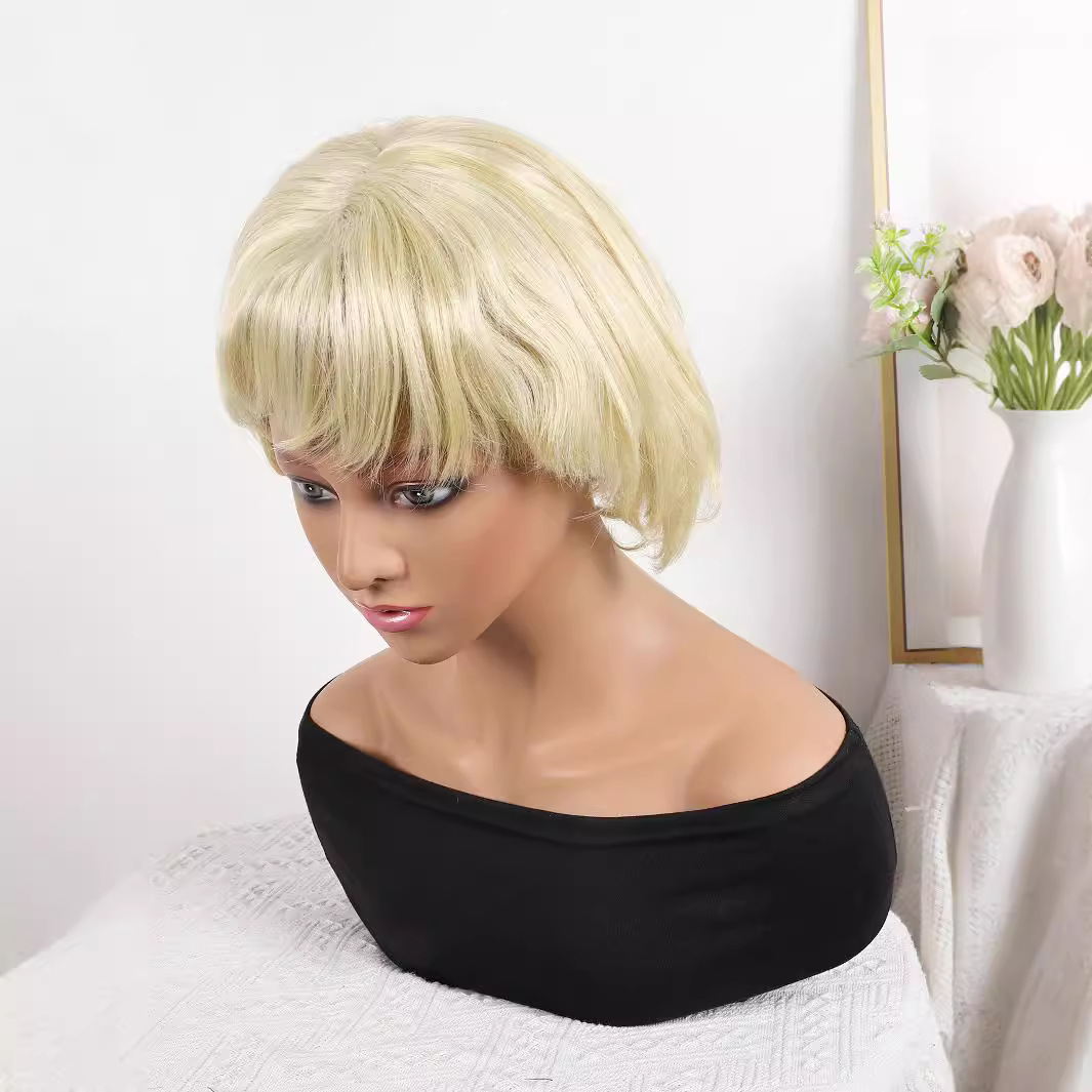 Cabeza de bob de fibra química al por mayor peluca de pelo de estudiante mecanismo de peluca cubierta de cabeza