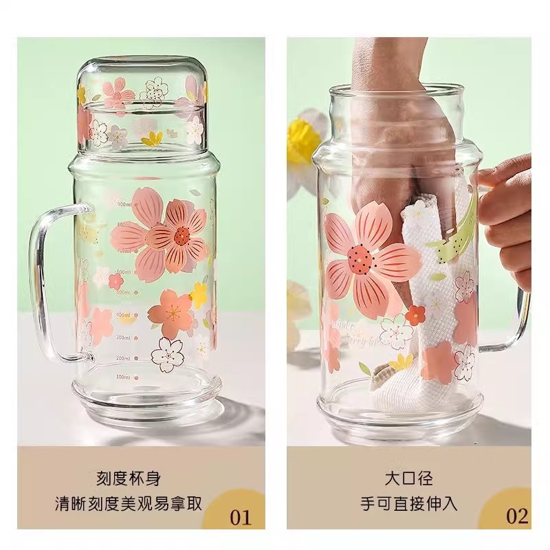 一人用冷水ケトル、ガラスストローカップ、ジュースケトル、高ホウケイ酸耐高温冷水カップ、家庭用貯水飲料カップ|undefined
