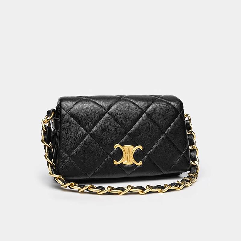 Diamond Quilted Chain Genuine Leather Small Square Bag For Women, Versatile Large Capacity Shoulder Crossbody Bag, European And American Retro Style Clasp Handbag - Thumbnail 4