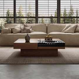 DDSKB101茶几北美黑胡桃木茶几北欧现代简约客厅储物正方形实木茶