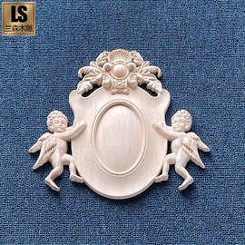 东阳木雕实木雕刻门花天使欧式浮雕背景墙装饰贴花法式柜门家具花