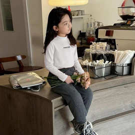 儿童半高领德绒休闲百搭长袖T男女童秋冬季新款保暖内搭打底上衣