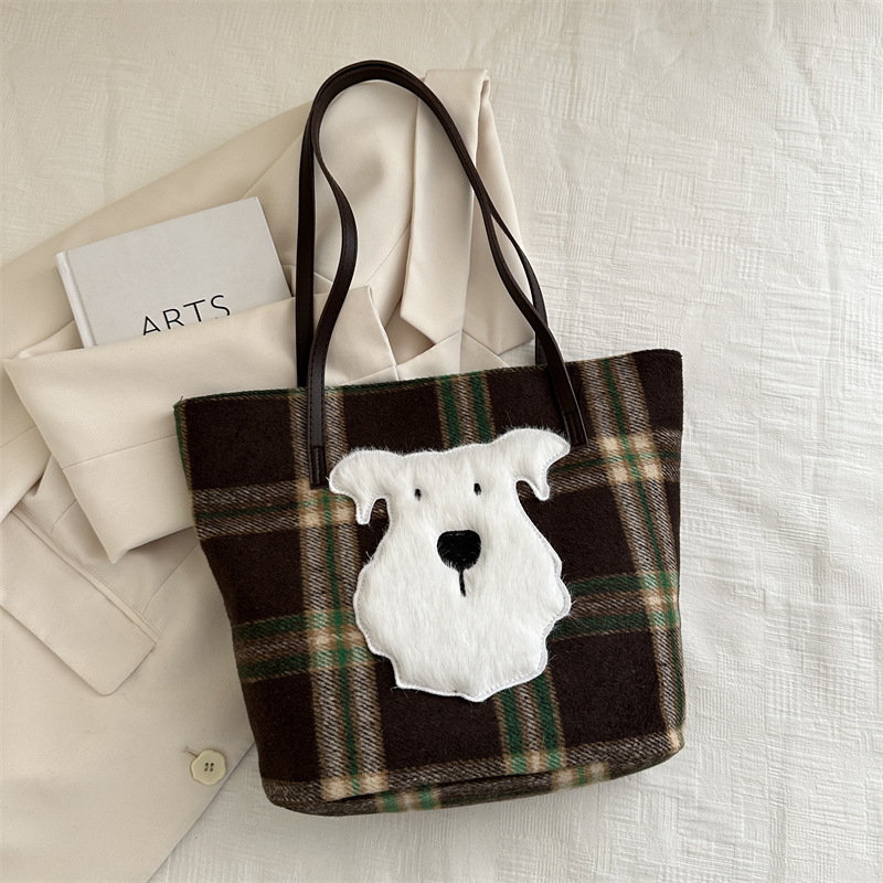 Bolso bandolera a cuadros de lana retro para mujer 2024 nuevo estilo bolso de otoño e invierno bolso de ocio de gran capacidad