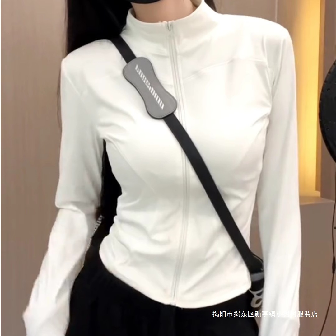 Moda transfronteriza simple delgada transpirable 2025 nueva ropa de mujer delgada de cuello de hielo deportivo chaqueta de verano