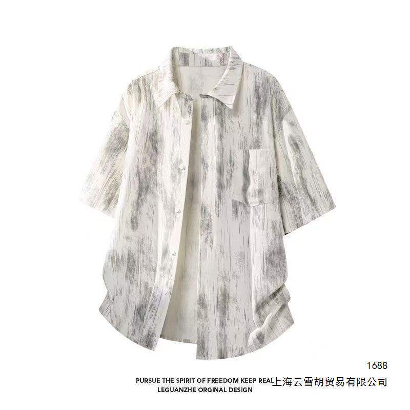 Tie-Dye Printed Shirt Men's Short-Sleeved Summer New Style Trendy Casual Stylish Versatile Fashionable Half-Sleeved Shirt