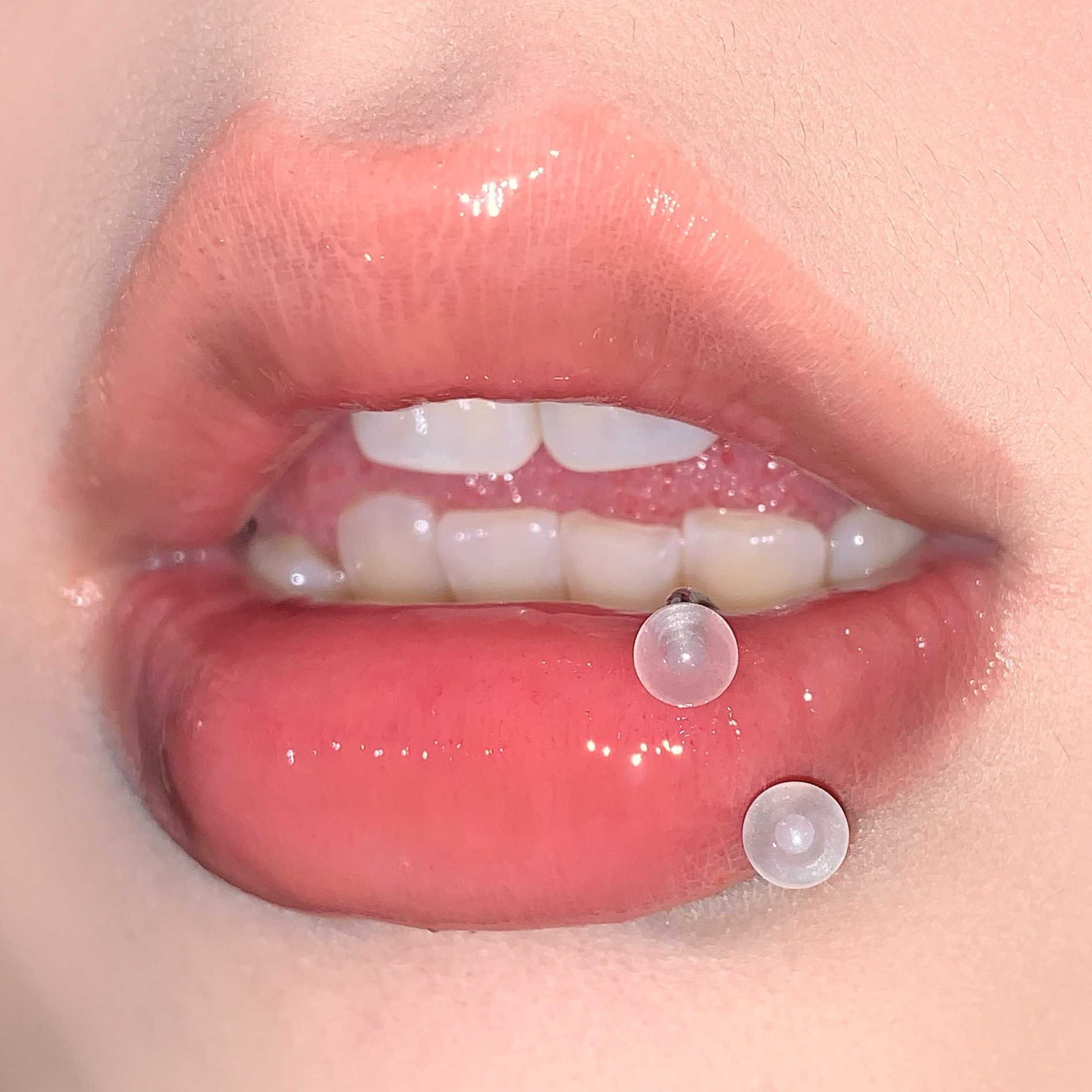 Labret stud lip piercing jewelry styling detail