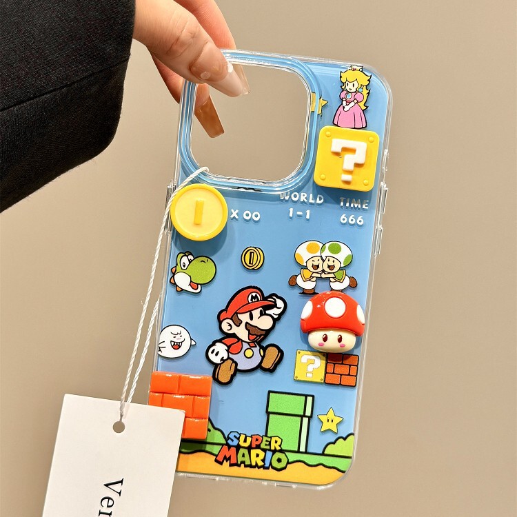 大穴立体キノコマリオチェーン付きiPhone17promax/Apple15/14用スマホケース（女性向け）|undefined