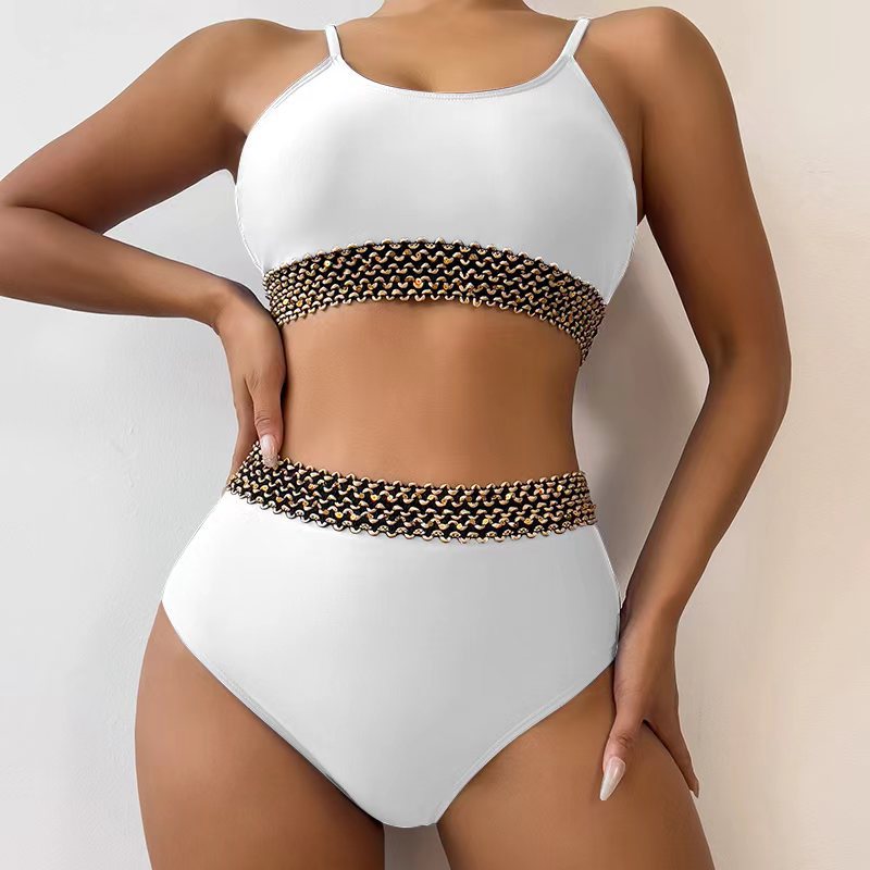 Bikini de Dos Piezas con Lentejuelas de Nylon, Tirantes, Color Sólido, para Natación image 11